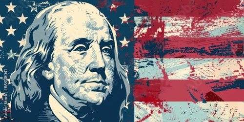 Wallpaper Mural Vivid Pop Art Portrait of Benjamin Franklin with American Flag for Independence Day
 Torontodigital.ca