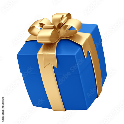 3D Blue Gift Box with Gold Ribbon for Father's Day with Transparent Background