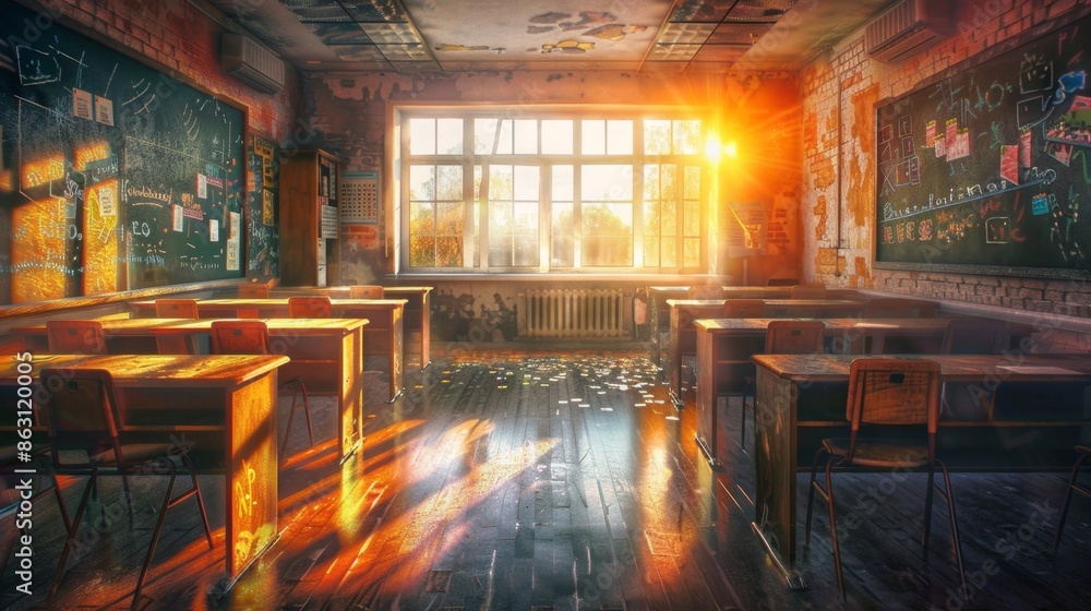 Sunlit Abandoned Classroom - Generative AI Sunlit Abandoned Classroom - Generative AI