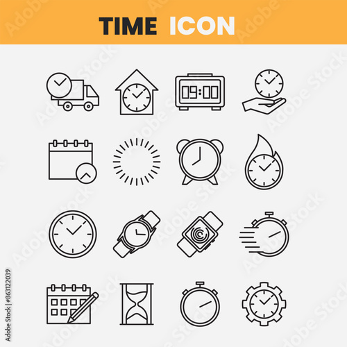 Time clock Icon thin line icons. marketing design, logo, app, template, etc. Vector illustration.