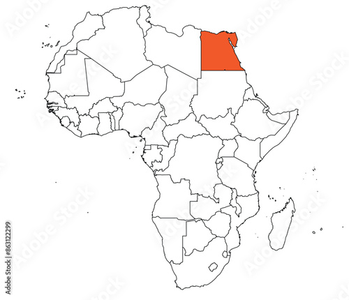 Map of the continent of Africa with country borders. Map of Egypt