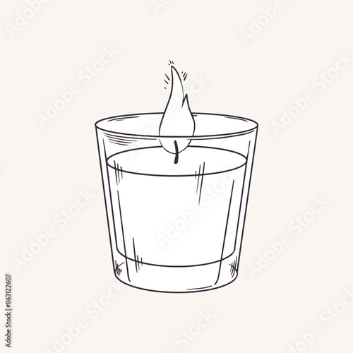 Candle in a glass. Vector illustration. Aroma candle with flame, for romantic dates, rituals, SPA, holidays and room lighting. In cartoon, flat style
