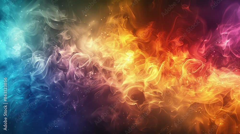 A colorful flame with a blue, yellow, and red background A colorful flame with a blue, yellow, and red background