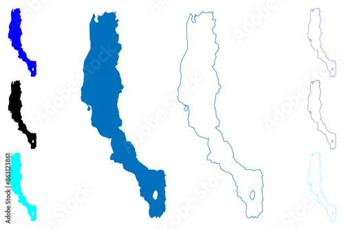 Lake Turkana (Africa, Ethiopia and Kenya) map vector illustration, scribble sketch Lake Rudolf or Jade Sea map