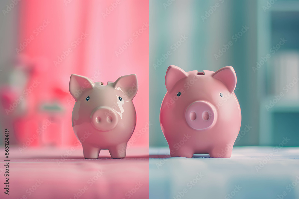 Growth and profits from business and investment concept, diversification or asset allocation in stock and fund, dividend and passive income from investment, small and big piggy bank Growth and profits from business and investment concept, diversification or asset allocation in stock and fund, dividend and passive income from investment, small and big piggy bank