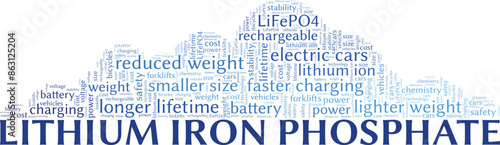 Lithium Iron Phosphate LiFePO4 word cloud conceptual design isolated on white background.