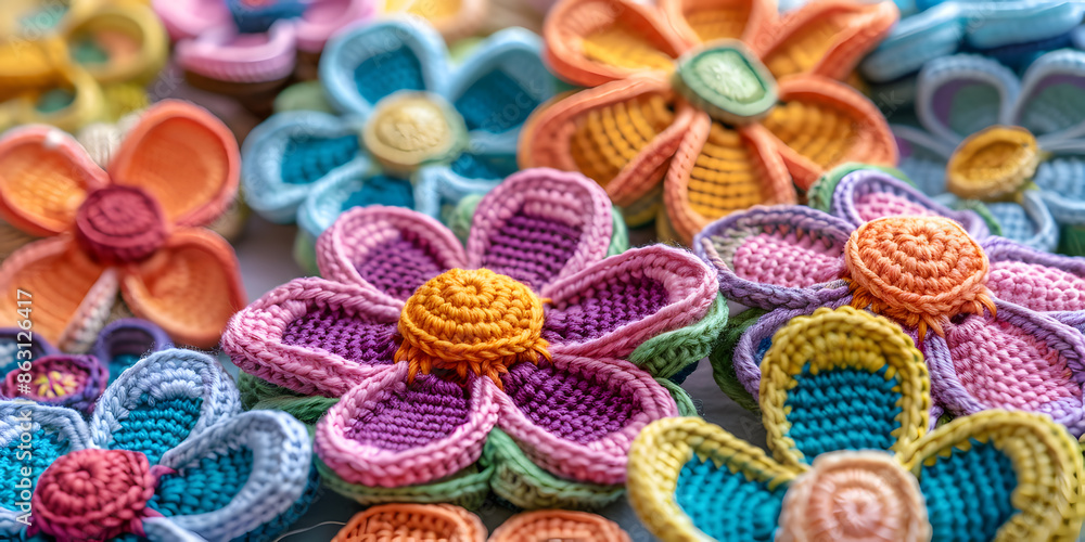 Knitted flowers abstract background Knitted flowers abstract background