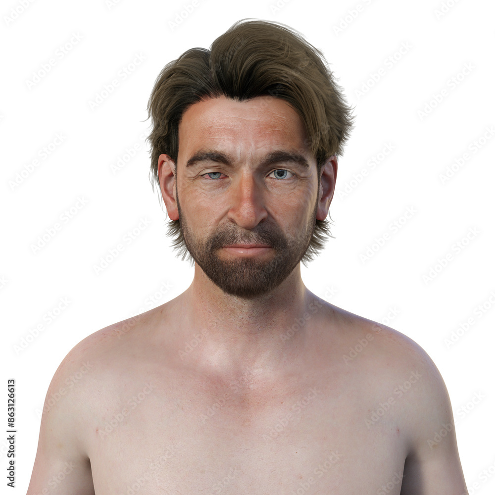 A man with Horner syndrome, 3D illustration A man with Horner syndrome, 3D illustration