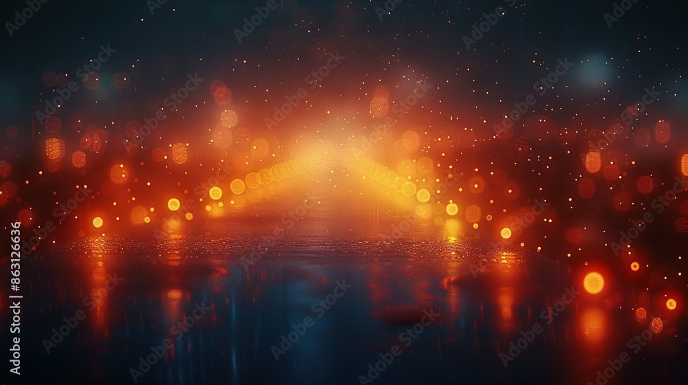 A clear picture of a dark street with a single bright light at the end and multiple other lights illuminating the path ahead A clear picture of a dark street with a single bright light at the end and multiple other lights illuminating the path ahead