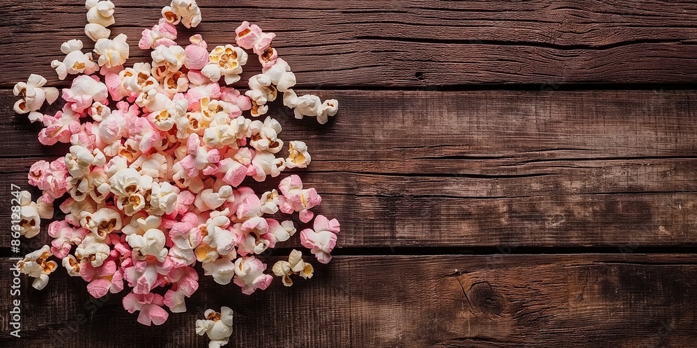 A box of popcorn on left side of the composition on a purple background, banner space for text on the canvas A box of popcorn on left side of the composition on a purple background, banner space for text on the canvas