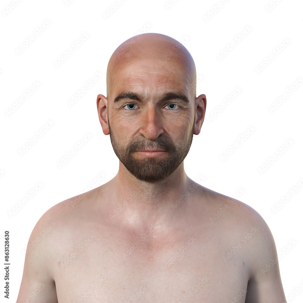 Detailed 3D portrait of a Caucasian man highlighting skin texture and anatomical features Detailed 3D portrait of a Caucasian man highlighting skin texture and anatomical features
