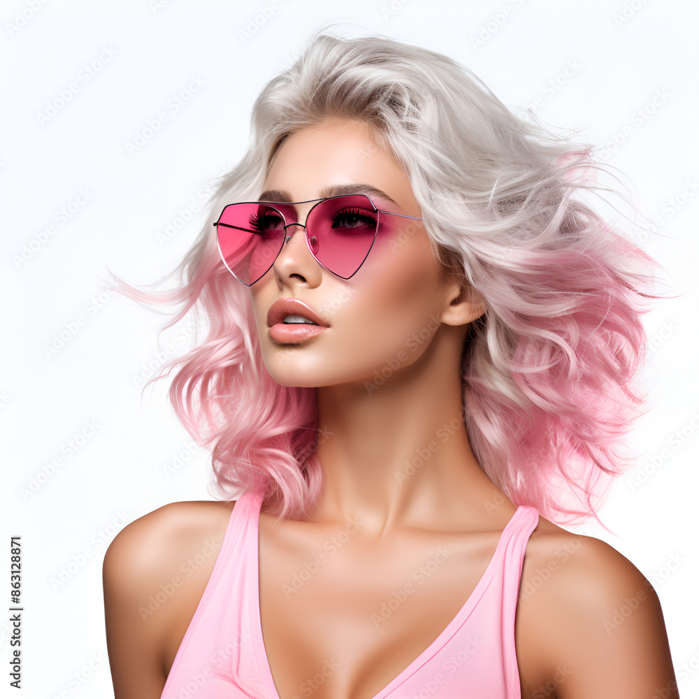 girl with pink glasses and white -pink hair girl with pink glasses and white -pink hair
