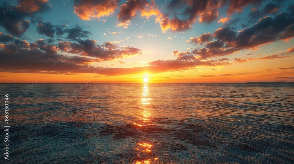 The sun is setting over the ocean, with two boats in the foreground The sun is setting over the ocean, with two boats in the foreground