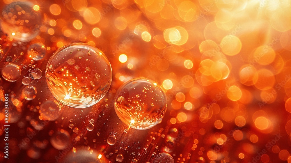Group of bubbles floating on red-yellow background with many bubbles above Group of bubbles floating on red-yellow background with many bubbles above