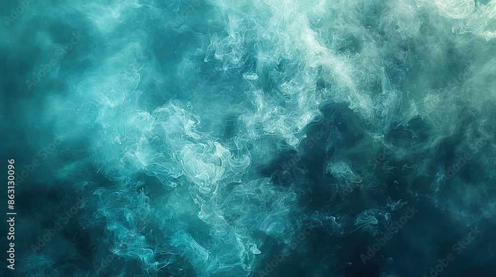 A blue and green background with a large amount of smoke in the center and a small amount of smoke in the middle A blue and green background with a large amount of smoke in the center and a small amount of smoke in the middle