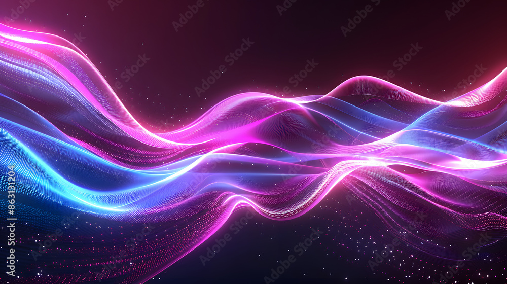 Abstract art featuring flowing neon light waves in vibrant blue and pink hues, creating a dynamic and futuristic visual effect. Abstract art featuring flowing neon light waves in vibrant blue and pink hues, creating a dynamic and futuristic visual effect.