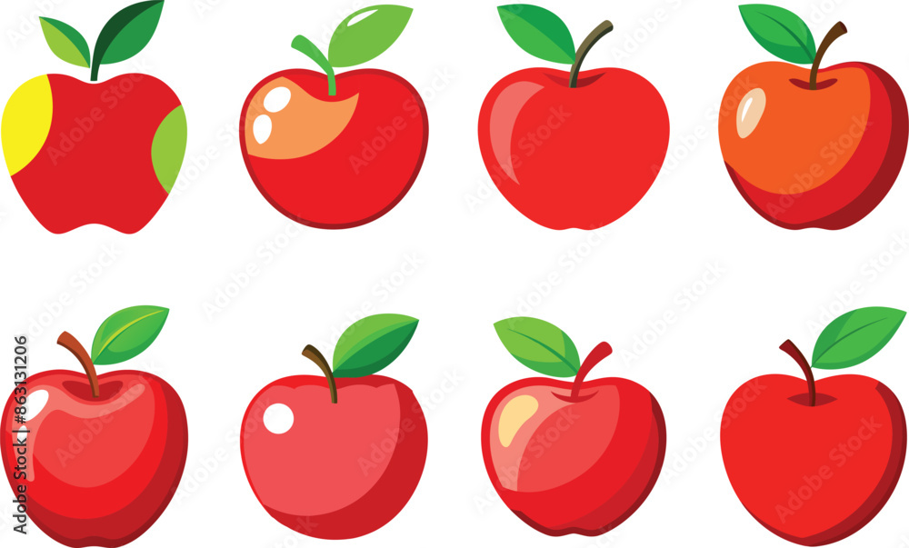 Fresh and ripe red apple fruits with green leaves and smooth shiny skin isolated on white background Fresh and ripe red apple fruits with green leaves and smooth shiny skin isolated on white background