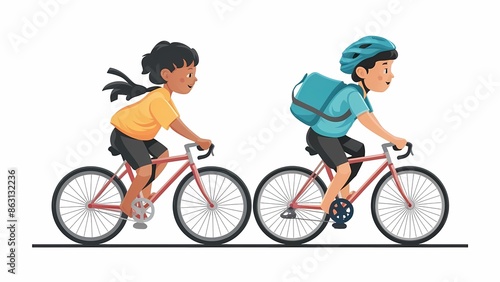 Kids cycling vector illustration isolated on white background