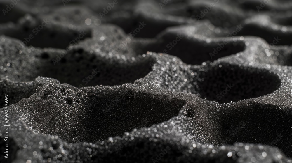 Black foam surface, highlighting its texture and subtle variations Black foam surface, highlighting its texture and subtle variations