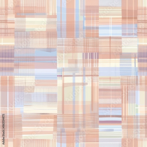 seamless abstract pattern in the form of stripes and cells, check in pink and bkue colors photo