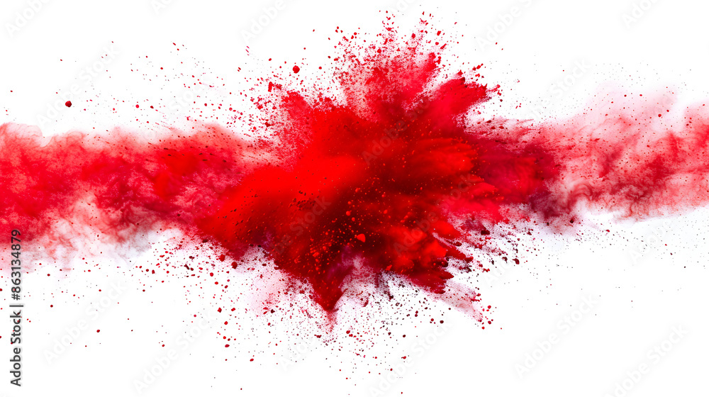 Abstract image of a red powder burst against a white background, creating a vibrant and energetic visual effect. Abstract image of a red powder burst against a white background, creating a vibrant and energetic visual effect.