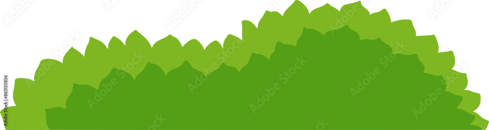 Obraz premium Bush flat illustration. Green summer landscape. Outdoor forest natural environment. Spring foliage element. Grass decoration isolated on white