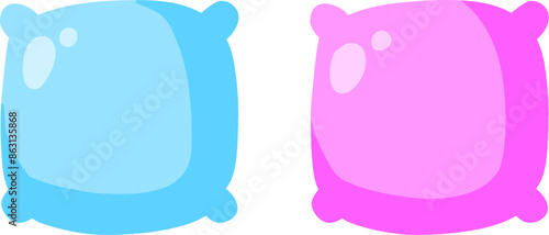 Set of pillows. Element of bedroom and bed for sleep. Large and small object. Cartoon flat illustration. Soft colored cushions in blue and pink color