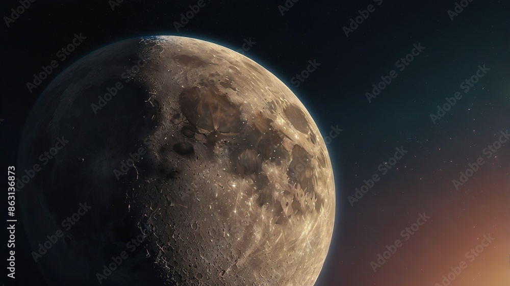 Fototapeta premium Celestial Majesty: A Close-Up of the Moon in Stunning Detail - A Hyper-Realistic Exploration of the Lunar Surface