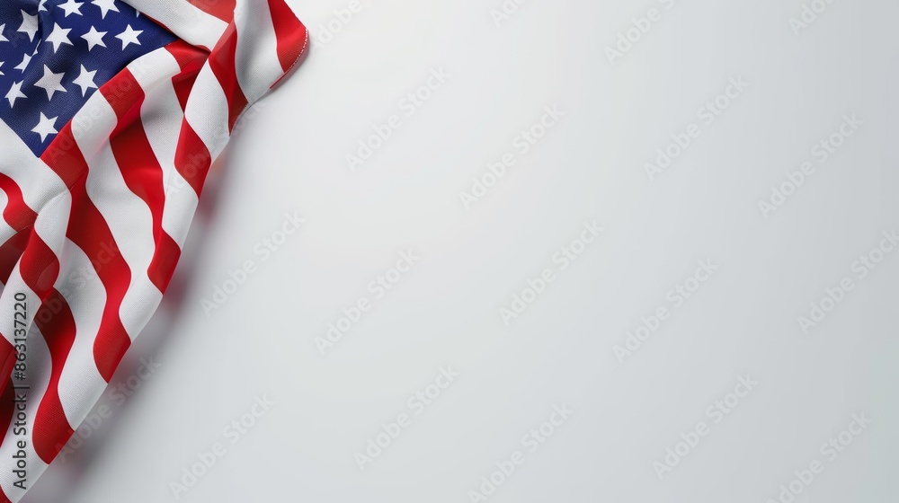 Fototapeta premium American Flag Bordering Blank white copy space for text, Independence Day