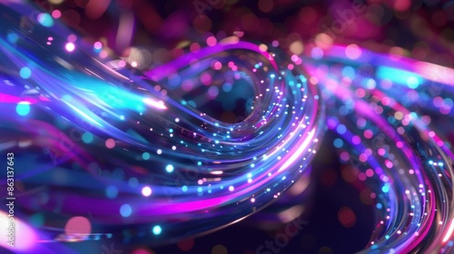 Abstract Neon Light Trails in Dark Background. Generative ai