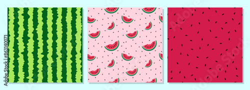 Obraz na płótnie Green and Fresh Watermelon Skin Seamless Pattern. Unique and Trendy seamless pattern background for your unique design. Watermelon realistic texture background letters vector illustration. w salonie