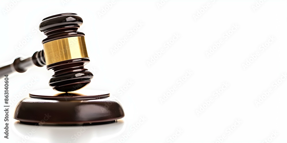 Symbolizing the enforcement of justice in the courtroom Gavel striking sound block on white background. Concept Legal Symbolism, Courtroom Justice, Gavel Strike, White Background, Law and Order Symbolizing the enforcement of justice in the courtroom Gavel striking sound block on white background. Concept Legal Symbolism, Courtroom Justice, Gavel Strike, White Background, Law and Order