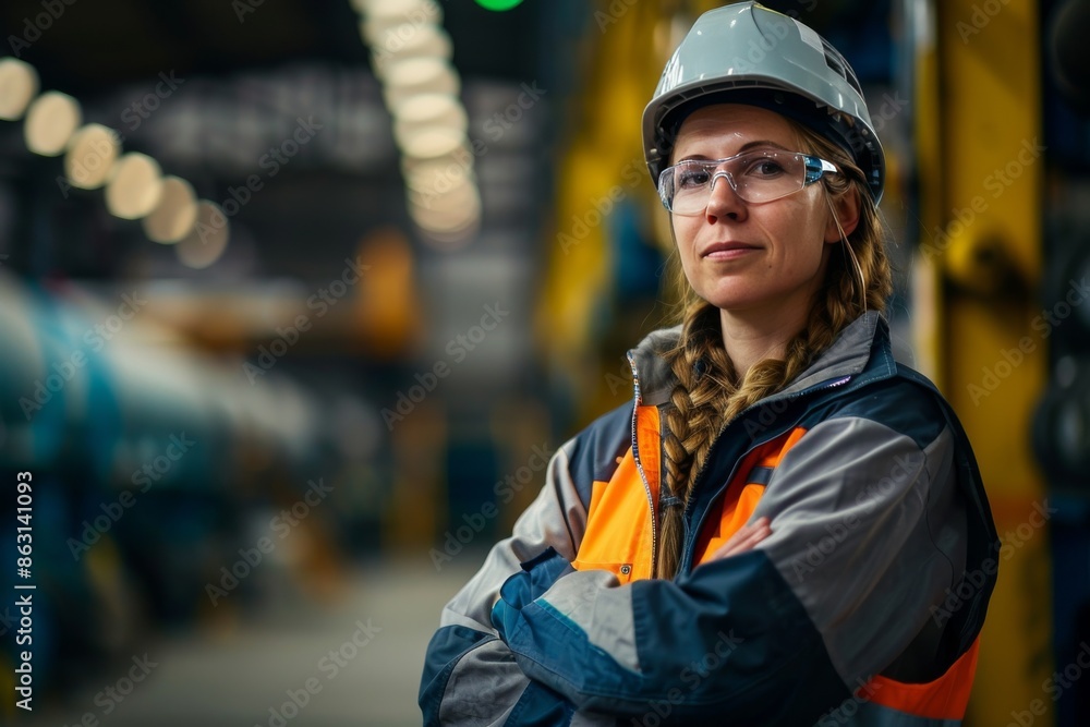 Portrait of a female foreman, exuding confidence and leadership, overseeing operations in a factory Portrait of a female foreman, exuding confidence and leadership, overseeing operations in a factory