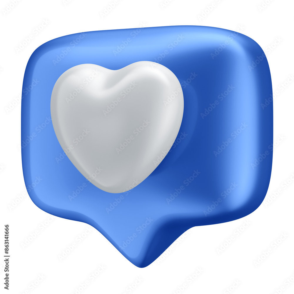 3D Blue Speech Bubble with White Heart Reaction for Father's Day and Transparent Background 3D Blue Speech Bubble with White Heart Reaction for Father's Day and Transparent Background