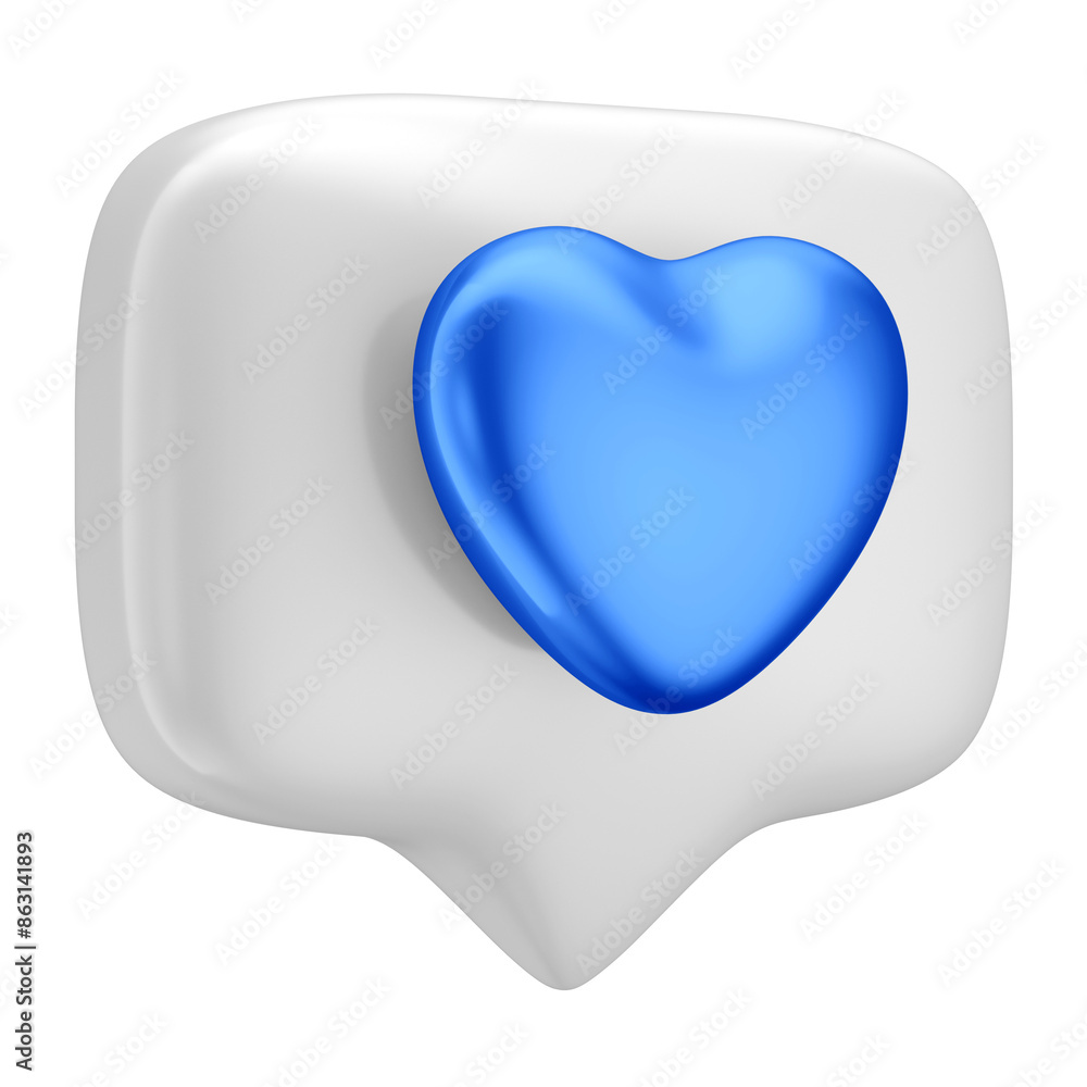 3D White Speech Bubble with Blue Heart Reaction for Father's Day and Transparent Background 3D White Speech Bubble with Blue Heart Reaction for Father's Day and Transparent Background