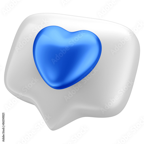 3D White Speech Bubble with Blue Heart Reaction for Father's Day and Transparent Background