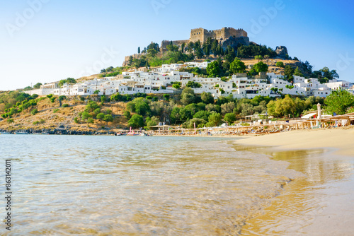 Beautiful beach of Lindos town, Rhodes