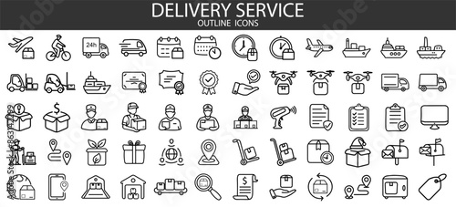 Logistics and Delivery icons set. Outline icon collection. Vector illustration.