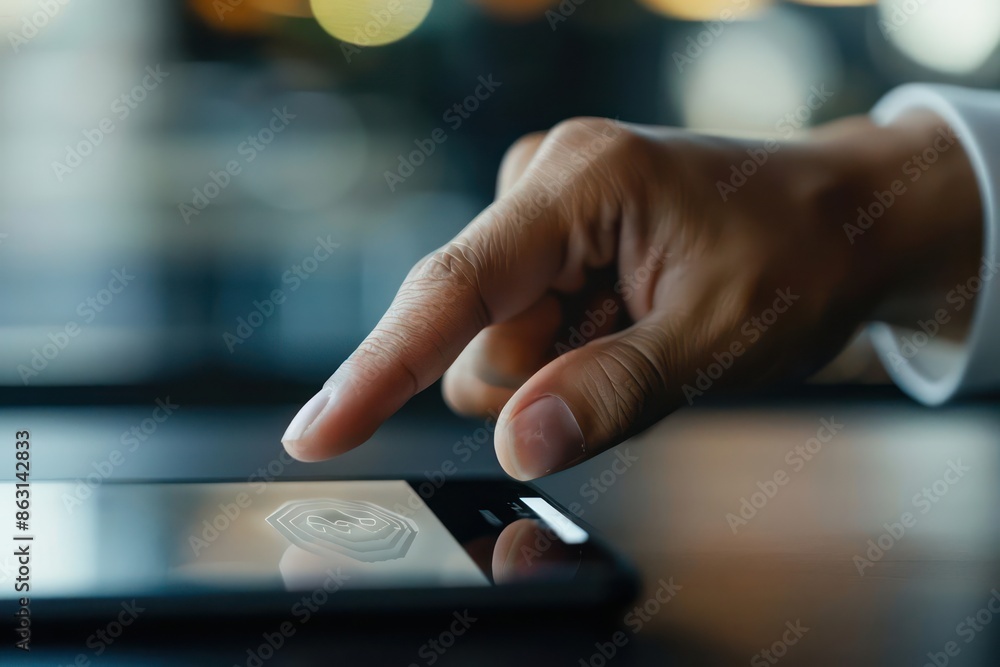 Closeup of a hand using a multifactor authentication device, with room for text Closeup of a hand using a multifactor authentication device, with room for text