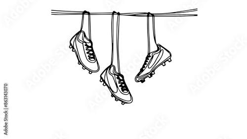 hanging soccer boots one line drawing