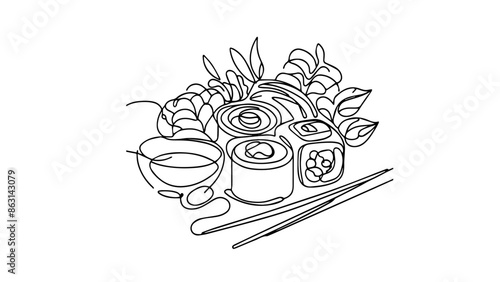 sushi meal one line illustration