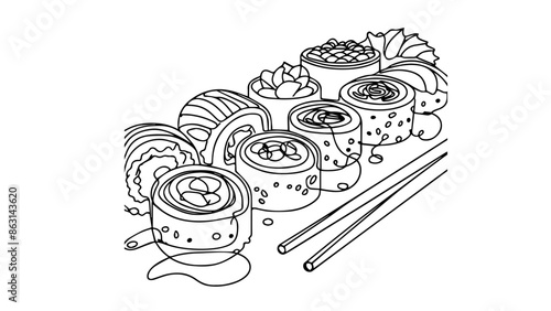 sushi plate one line illustration