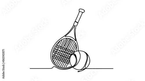 tennis ball and racket one line drawing