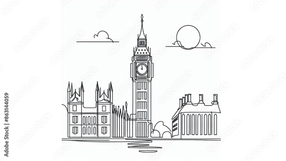 Fototapeta premium big ben single line drawing
