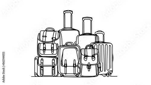 travel bags set single line illustration
