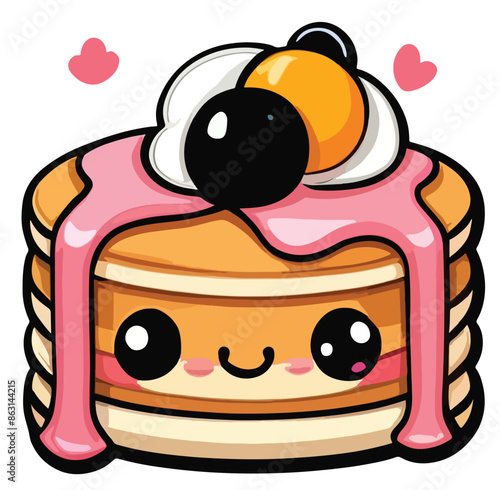 Kawaii pancakes clipart cartoon sticker style vector illustration
