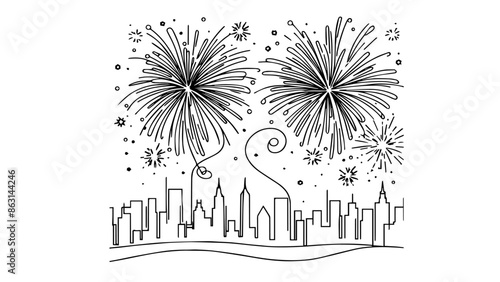 fireworks one line art illustration
