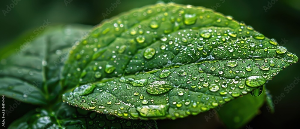 A leaf with water droplets on it A leaf with water droplets on it