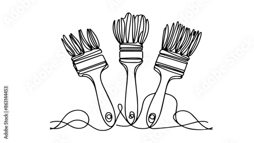 paint brushes one line drawing