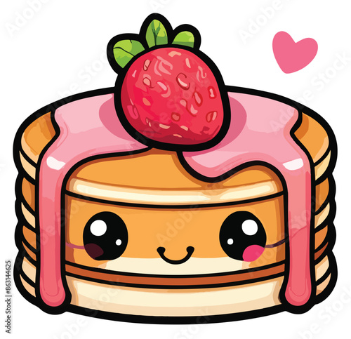 Kawaii pancakes clipart cartoon sticker style vector illustration